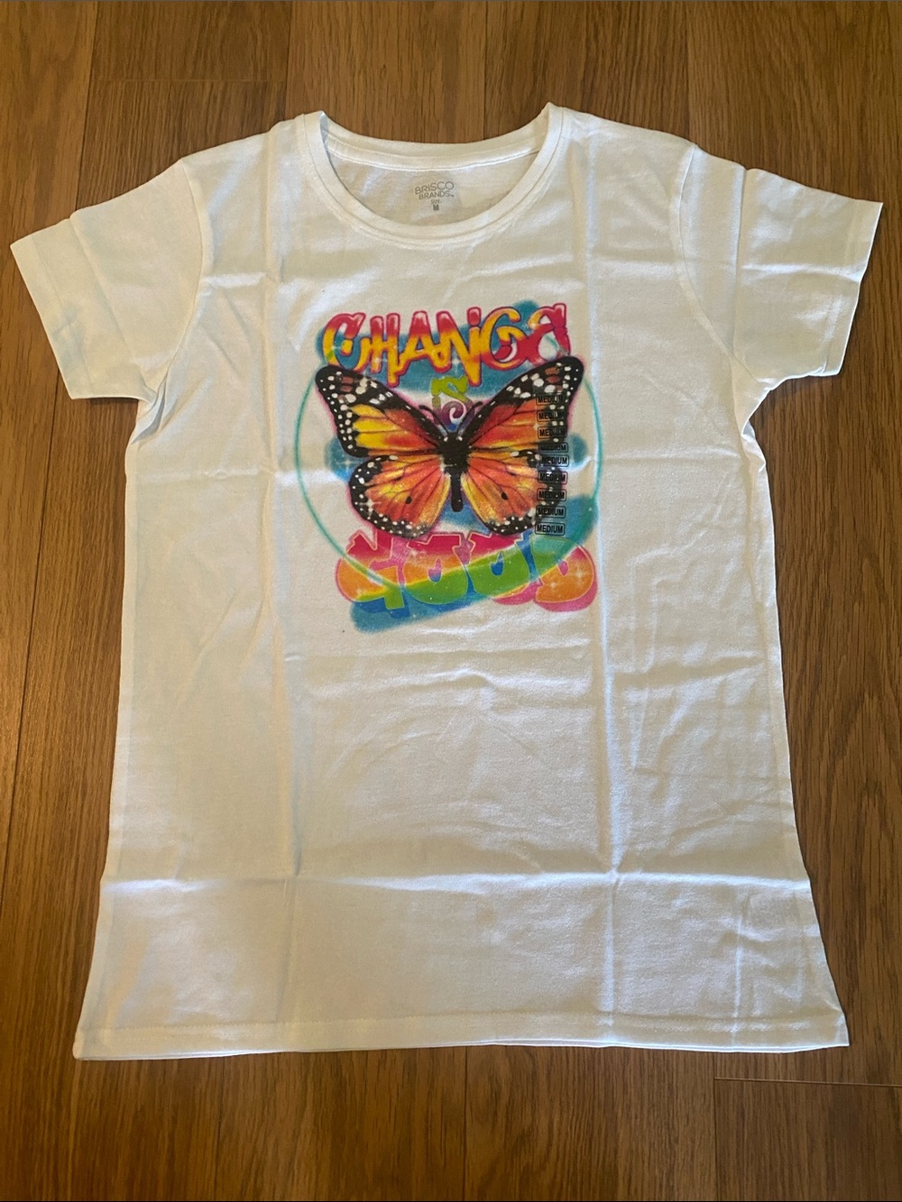 BRISCO Bands White T-Shirt With Change Is Good Butterfly Print Women’s Size M